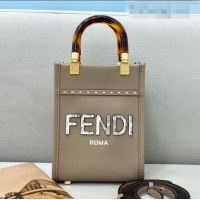 Luxury Cheap Fendi Sunshine Mini Shopper Tote Bag with Snakeskin Logo FD0305 Grey 2021