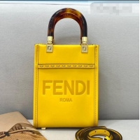 Best Price Fendi Sunshine Leather Mini Shopper Tote Bag FD0305 Yellow 2021