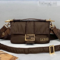 Super Quality Fendi Men's Baguette Porter Nylon Medium Shoulder Bag/Belt Bag FD0327 Coffee Brown 2021