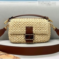 Promotional Fendi Baguette Woven Straw Bag FD0340 Beige/Brown 2021