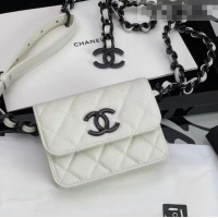 Promotional Chanel Quilted Grained Calfskin Chain Belt Bag/Flat Card Case AP1955 White 2021
