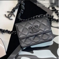 Best Product Chanel Quilted Grained Calfskin Chain Belt Bag/Flat Card Case AP1955 Black 2021