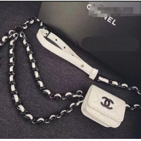 Shop Fashion Chanel Quilted Grained Calfskin Chain Belt Bag/Airpods Pro Holder AP1956 White 2021