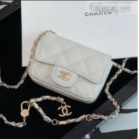 Luxury Cheap Chanel Quilted Grained Calfskin Classic Belt Bag AP1952 White 2020