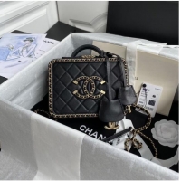 Best Grade Chanel Lambskin Crystal Calfskin & Gold-Tone Metal Cosmetic Bag 8817 black