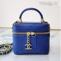 Free Shipping Chanel Maxi-Quilted Shiny Lambskin Mini Vanity Case Bag AP1967 Blue 2021