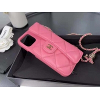 Best Design Chanel Lambskin Classic Case for iPhoneXII Pro/ XII Pro Max with Chain AP2082 Pink 2021