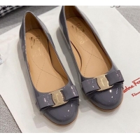 Good Quality Salvatore Ferragamo Patent Leather Bow Ballerinas 051232 Grey/Gold
