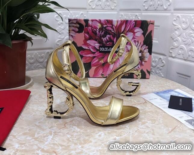 New Style Dolce&Gabbana Metallic Leather Sandals with DG Heel 10.5cm 011248 Gold 2021