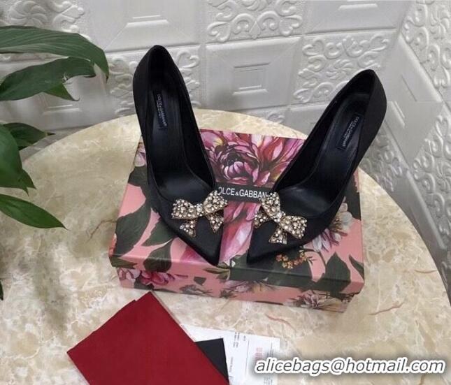 Good Product Dolce&Gabbana DG Silk Crystal Bow Pumps 10.5cm 060842 Black 2021