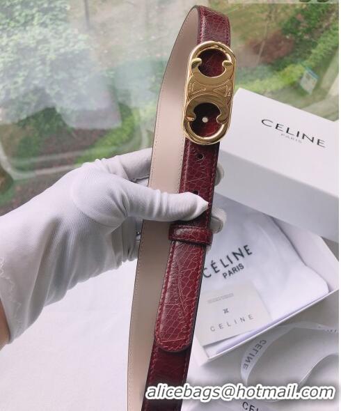 Well Crafted Celine Embossed Calfskin Belt 2.5cm with Logo Buckle C51824 Burgundy 2021