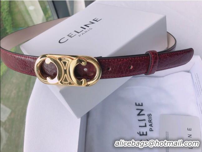 Well Crafted Celine Embossed Calfskin Belt 2.5cm with Logo Buckle C51824 Burgundy 2021
