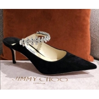 Low Price Jimmy Choo Suede Crystal Strap Heel Mules 6.5cm 041017 Black 2021