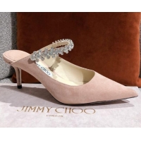 Perfect Jimmy Choo Suede Crystal Strap Heel Mules 6.5cm 041017 Nude 2021