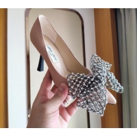 Good Quality Jimmy Choo Mana Lambskin Pumps 8.5cm with Crystal Bow 061201 Pink 2021