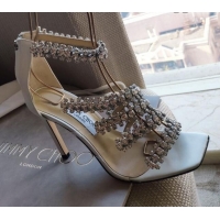 Best Luxury Jimmy Choo Josefine Calfskin Crystal Sandals 8.5cm 061211 White 2021