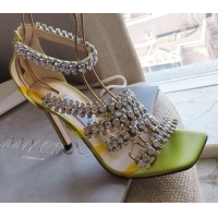 Grade Design Jimmy Choo Josefine Calfskin Crystal Sandals 8.5cm 061211 Green 2021