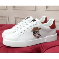 Popular Dolce & Gabbana PORTOFINO Sneakers In Calfskin With Patch of the Designers White/Red 061629