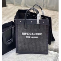 Wholesale Yves Saint Laurent RIVE GAUCHE N/S SHOPPING BAG IN COTTON 9E1070 black