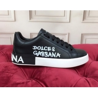 Discount Dolce Gabbana Calfskin Nappa Portofino Sneakers with Lettering Print Black 120169
