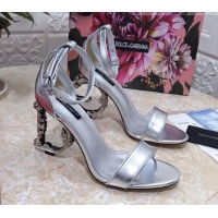 Custom Dolce&Gabbana Metallic Leather Sandals with DG Heel 10.5cm 011248 Silver 2021