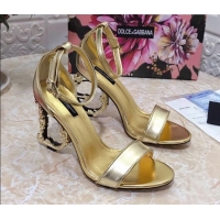 New Style Dolce&Gabbana Metallic Leather Sandals with DG Heel 10.5cm 011248 Gold 2021