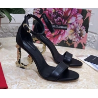 Perfect Dolce&Gabbana Matte Calfskin Sandals with DG Heel 10.5cm 011252 Black/Gold