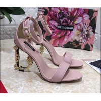 Perfect Dolce&Gabbana Calfskin Sandals with DG Heel 10.5cm 011260 Light Pink/Gold 2021