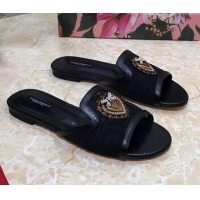 Best Quality Dolce&Gabbana DG Lace Flat Slide Sandals 033169 Black 2021