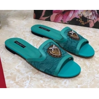 Best Price Dolce&Gabbana DG Lace Flat Slide Sandals 033169 Green 2021
