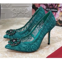 Popular Dolce&Gabbana DG Lace Crystal High- Heel Pumps 10.5cm 033181 Green 2021