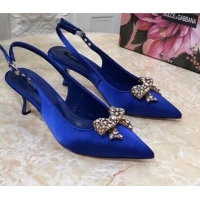 Low Price Dolce&Gabbana DG Silk Crystal Bow Slingback Pumps 6.5cm 060848 Blue 2021