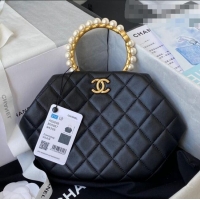 Famous Brand Chanel Lambskin Clutch Top Handle Bag with Pearl Handle AS2609 Black 2021