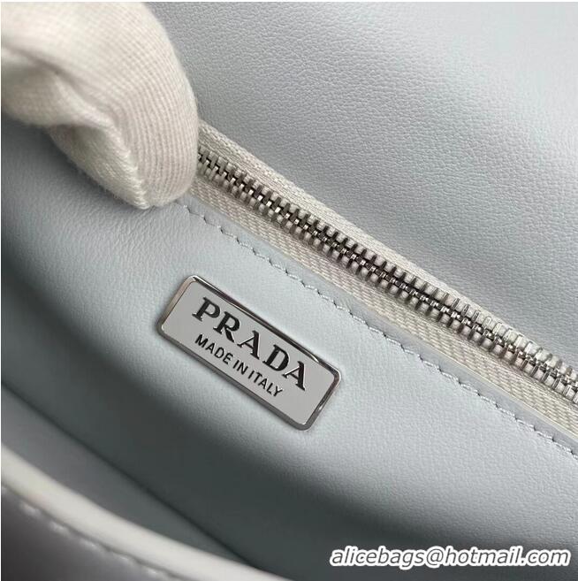 Shop Grade Prada Small brushed leather shoulder bag 1BH307 light blue