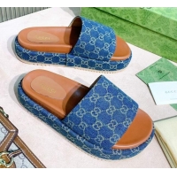 Best Price Gucci GG Denim Platform Slide Sandal 573018 Light Blue 2021