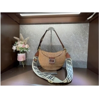 Modern Classic FENDI SMALL CROISSANT Woven straw bag 8BR790AFG natural