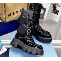 Low Price Prada Monolith Patent Leather and Nylon Boots 081127 Black