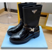 Best Price Prada Brushed Leather and Re-Nylon Boots with Buckle 081134 Black