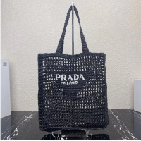 New Arrivals Prada Raffia tote bag 1CH393 black