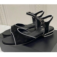 Fashion Chanel Matte Velvet Calfskin Chain Sandals 2cm G37172 Black 2021