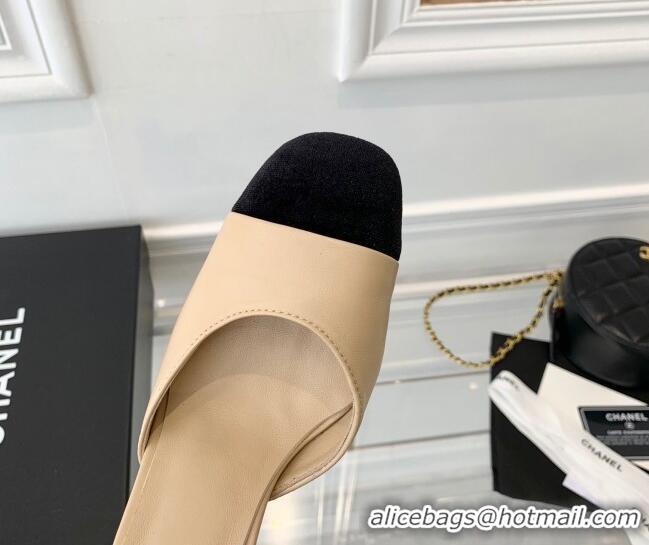 Good Product Chanel Lambskin Pumps 9cm with Logo Back Apricot 080916