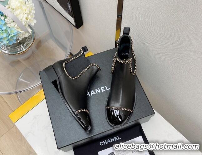 Good Quality Chanel Lambskin Chian Heel Short Boots 3cm 080949 Black 2021