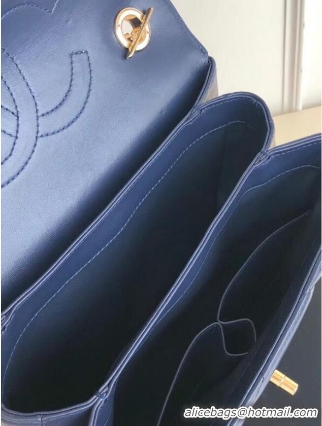 Super Quality Chanel original lambskin top handle flap bag AS92236 royal blue&Gold-Tone Metal