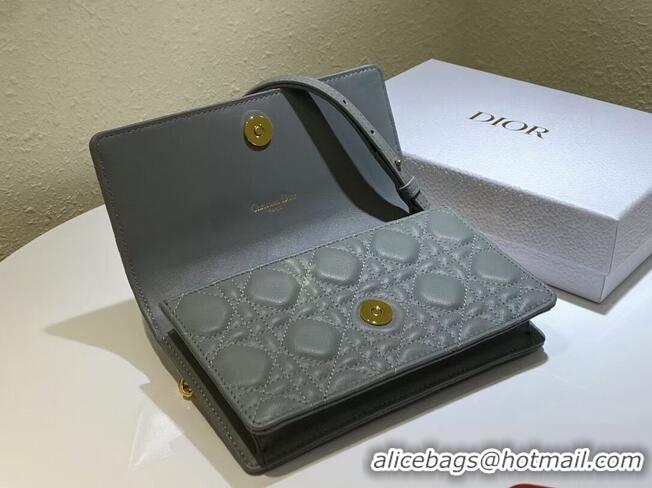 Market Sells DIOR CARO BELT POUCH WITH CHAIN Supple Cannage Calfskin S5091UW GREY