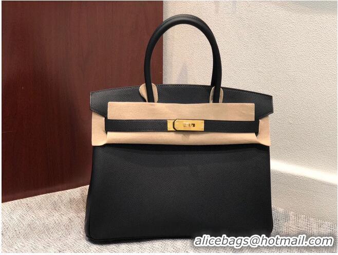 Fashion Discount Hermes Birkin Bag Original Epsom Leather 30CM 17825 Black Gold