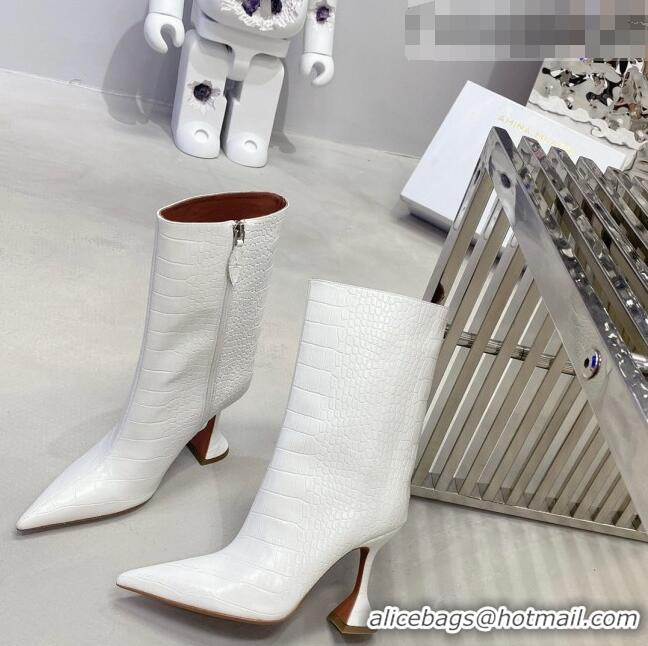 Popular Style Amina Muaddi Crocodile Embossed Short Boots AM2327 White 2021