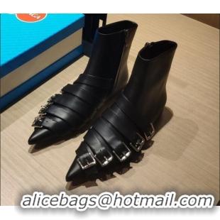 Good Quality Balenciaga Calf Leather Buckle Strap Flat Ankle Boots 092561 Black 2021