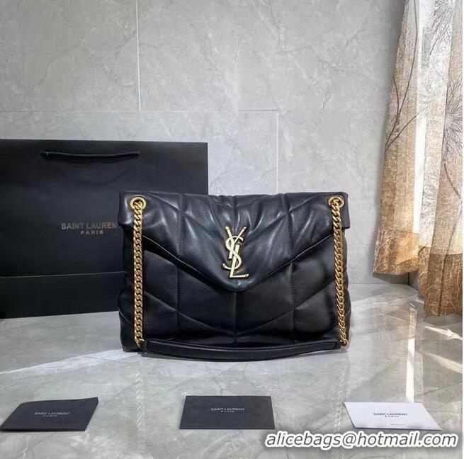 Promotional Saint Laurent LOULOU PUFFER BAG IN QUILTED CRINKLED MATTE LEATHER Y577476 Black