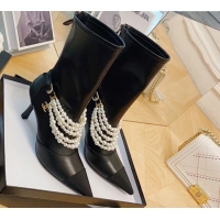 Super Quality Popular Style Chanel Calfskin Mid-High Boots 7.5cm with Pearl Charm Black 080926