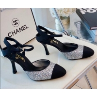 Best Luxury Chanel Sequins Slingback Pumps 8.5cm Silver 080928